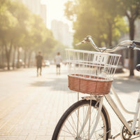Woven Wire Basket with Rattan Base Sturdy Bike Basket with Mounting Bracket Portable Adjustable for Grocery Runs