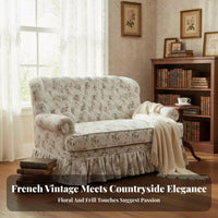French Country design Floral Print Highrear Chair Vintage Design Floral Print tall rear Armchair Button-Tufted rearrest Indoor Seating Skirted Base for Book Lovers, Interior Designers, Small Apartment, Living Room, Bedroom, perusing alcove