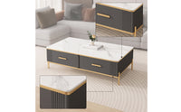 Coffee Table with Drawers Gold Trim Rectangular Coffee Table Modern Furniture for Living Room, Apartment, Lounge