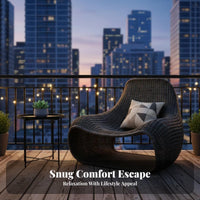 Minimalist Design Low-Profile Woven Chair Weather-Resistant Woven Scoop Armchair Breathable Weave Seating Furniture Handwoven for Adults, Homeowners, Book Lovers, Balcony, Garden, Sunroom, Lounge Area