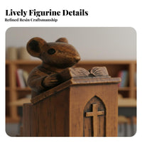 Preacher Figurine Faux Wood Carving Pastor Statue Resin Handmade Decor Decoration for Christians, Animal Lovers, Home Office, Desk, Bookshelf