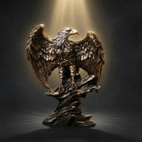 Resin Eagle Figurine Gilded Bronze Highlights Eagle Figurine Boulder Pedestal House Highlight