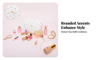 Kids Makeup Bag Set Pink and Tones Wooden Pretend Makeup Kit Smooth Edges Play Cosmetics Kit