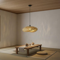 Bamboo Hanging Lamp Tranquil Influenced Woven Lampshade Retro Design Indoor Lighting for Tea Room
