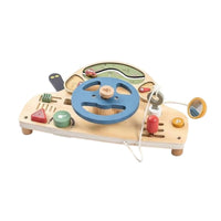 Steering Wheel Busy Board Water-Based Paint Pretend Pretend Vehicle Simulator Wood Wooden Car Dashboard Toy for Young Children, Travel
