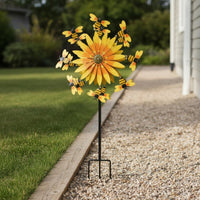Weather-Resistant Floral Motif Bee Wind Twirler 3D Kinetic Design Metal Floral Motif Wind Twirler Easy Installation Outdoor Decor for Lawn