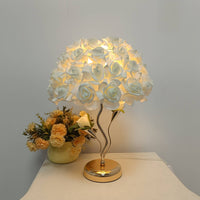 Decorative Rose Table Lamp Warm Light Rose Lamp Floral Gold-Tone for Bedside, Bedroom, Living Room