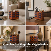 Home Organizer Stitched Edges Desktop Organizer PU Leather Storage Box Open-Top