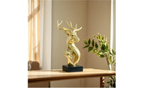 Gold Deer Figurine Tabletop Deer Sculpture with Base Shiny Figurine with Pedestal Stand Modern for Homeowners, Bookshelf