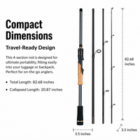 Carbon Fiber Bass Fishing Rod, ML Action Multi Piece Travel Fishing Rod, Portable Four-Section Spinning Rod, Lightweight Easy Transport Rod