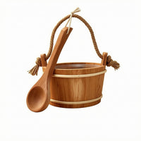 Sauna Pail and Ladle Set Open Top Wooden Pail and Ladle Kit Light Banding