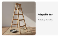 Solid Wood Folding Ladder Foldable Wooden V-Shaped Ladder Heavy Duty Climbing Aid for Construction Workers, DIY Enthusiasts, Warehouse, Garden