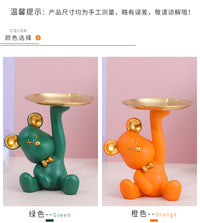 创意轻奢可爱暴力熊收纳托盘桌面摆件客厅电视酒柜装饰品结婚礼物 绿色皇冠猫