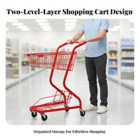 Large Capacity Double Decker Shopping Cart Long-Lasting Double Basket Push Cart Sturdy Construction Wheeled Carrier Comfortable Handle for Content Creators, Shop Owners, Supermarket, Game Center, Photoshoot, Farmers Markets