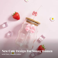 Cumulus Shaped Drinking Glass High Temperature Resistant Bowknot Glass Cup Large Capacity for Young Adults, Teenagers, Office, School, Dessert Shop