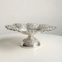 Decorative Serving Dish Silver-Toned Embossed Serving Tray Electroplated Platter for Party Planners, Banquet Tables, Afternoon Tea