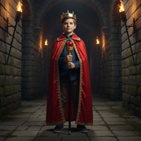 Costume Cloak with Standstanding King Cloak with Crown and Ornamental Rod Luxurious Apparel for Halloween