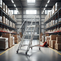 Mobile Workstation Ladder Locking Casters Aluminum Warehouse Ladder Heavy Duty Rolling Steps for Workshop, Stockroom
