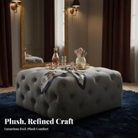 Modern Design Upholstered Square Seat Elegant Design Square Tufted Pouf High-Density Foam Ottoman Multi-Purpose for Interior Decorators, Homeowners, Adults, Walk-in Closet, Vanity Room, Entryway, Reading Nook