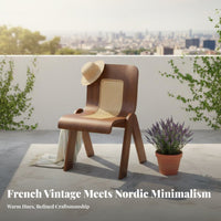 Woven spinerest Cane spine Armless Chair sturdy Wood Frame Dining Seat French & design accent Seating Retro Design for Restaurant Owners, Interior Designers, home dwellers, tearoom Room, Balcony, Kitchen, Bedroom