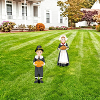 Thanksgiving Character Welcome Sign Garden Metal Stake