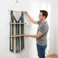 Handmade Macrame Hanging Shelf Double Layer Macrame Wall Shelf Cotton Rope Tassel Wall Organizer Tassels for Living Room, Bedroom, Nursery