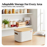 Storage Box with Bamboo Lid particleproof Organizing Basket Built-in Handles