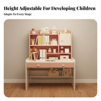 Pink Writing Table and Chair Set Ergonomic Design Kids Desk and Chair Set Sturdy Construction Children's Study Desk with Storage for Bedroom, Playroom