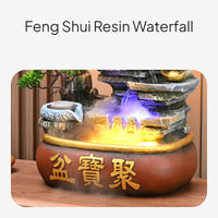 Feng Shui Desktop Waterfall with LED Mist and Resin Design