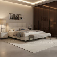 Modern Leather Bed Frame Light Luxury Minimalist Double Bed Sturdy Slat Support for Couples, Small Apartment, Guest Room