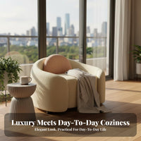 Light Luxury Upholstered Accent Chair Small Space accommodating Sculptural Single-Seater Creamy Aesthetic Armchair architectural aesthetic for Apartment Dwellers, Young Adults, Book Lovers, Balcony, Bedroom, perusing corner, Office