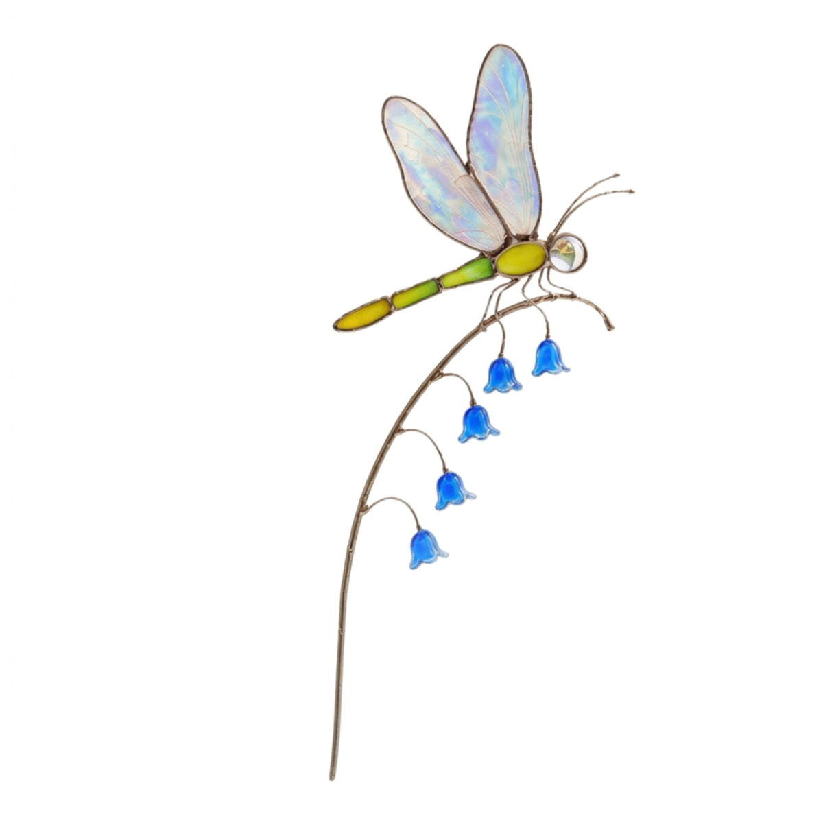 Dragonfly Garden Stake with Flower Charms Iridescent Dragonfly Planter Pot Stake Decorative for Planters