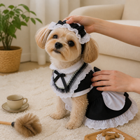 Pet Maid Cosplay Costume Dress with Headband for Cats and Dogs
