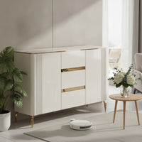 Sideboard with Metal Legs Marble-Look Sideboard Cabinet with Storage Modern Storage Cabinet for Dining Room, Entryway