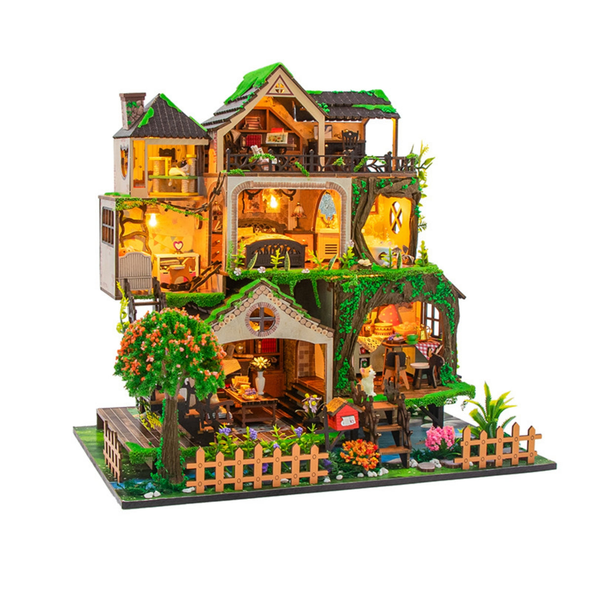 Fairytale DIY Miniature Dollhouse Kit Detailed DIY Miniature House Kit Multi-Level 3D for Crafters, Tabletop Display