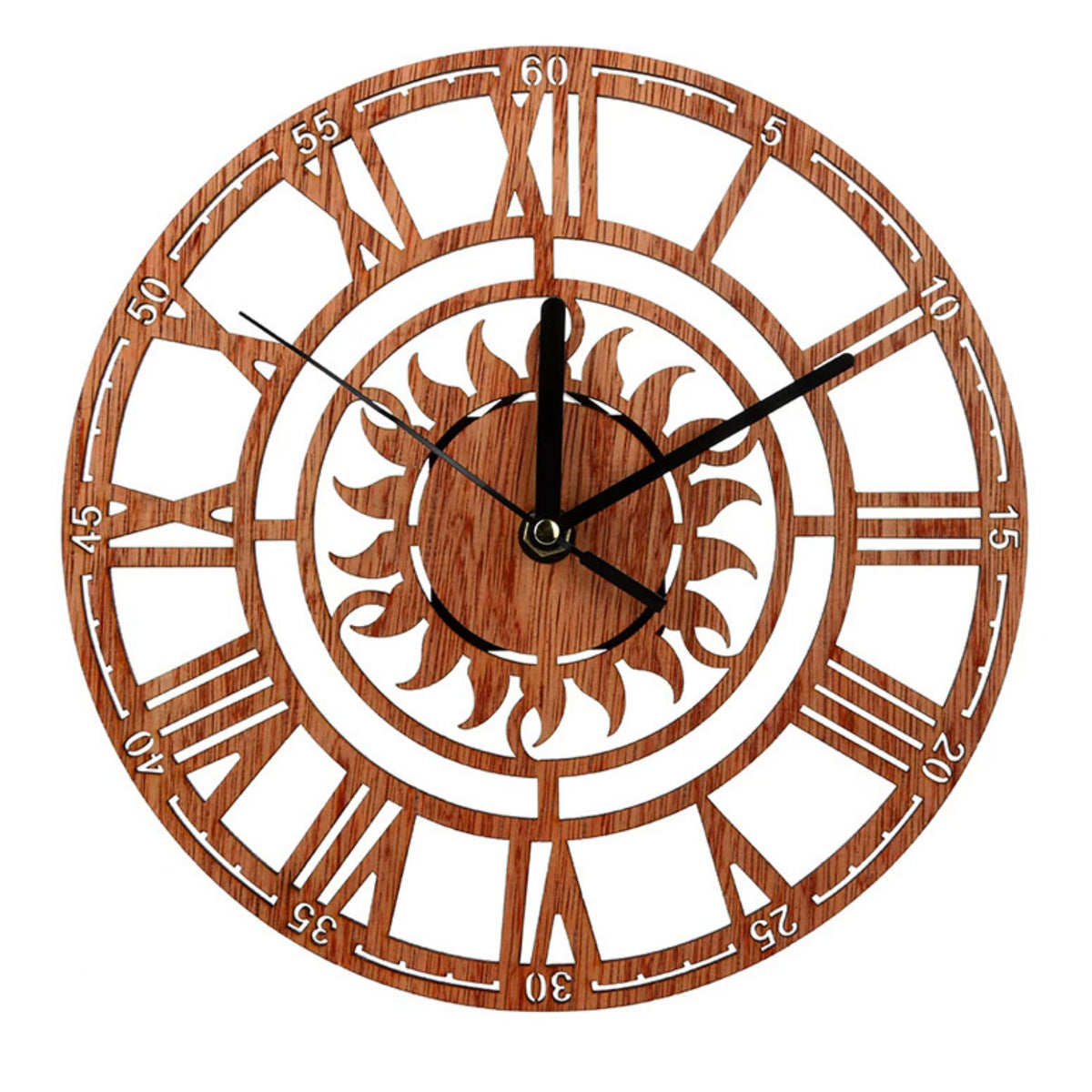 Wood-Grain Wooden Wall Clock Decorative Cutout Wall Clock Rustic Openwork for Entryway