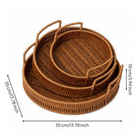 3 Pieces Imitation Rattan Trays Versatile Woven Trays with Handles Rustic Woven Tray for Tea Table