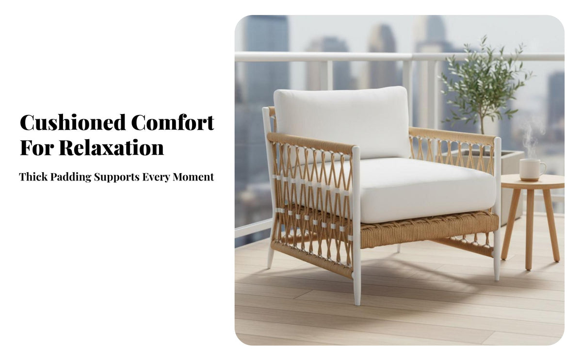 4 Pieces Waterproof 4-Piece Woven Seating set Weather-Resistant Outdoor Furnishings Water Patio Set Nordic Design for Families, Homeowners, Garden lovers, Balcony, rearyard, Porch, waterside