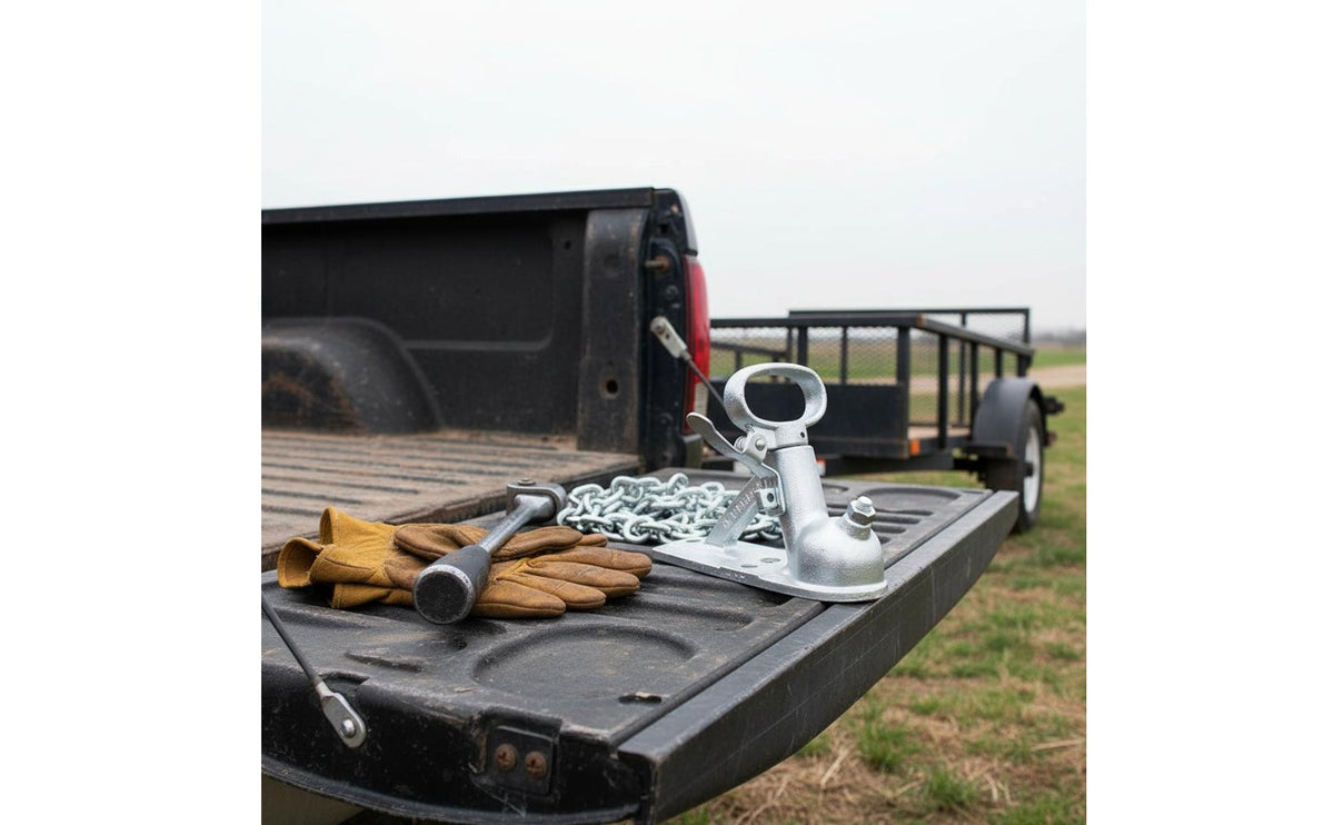 Cast Steel 50 Mm Hauling Coupler Galvanized Ball Hitch Coupler Heavy Duty 4 Hole Hauling Hitch Stable Lock