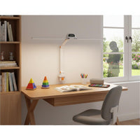 Flicker-without Double Head Desk Lamp Stepless Dimming LED Swing Arm Desk Lamp Timer Function Clamp-on Study Light Digital Clock Display for Home Office