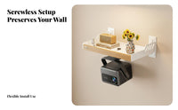 Easy Installation Display Device Wall Mount Shelf Multi-Functional Beech Wood Display Device Stand Space Saving No-Drill Wall Storage Rack Sturdy and Long-Lasting for Renters, Bedroom, Living Room, Home Theater