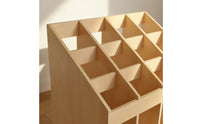 Slanted Slots 12 Compartment Rack Child-Centered Carpet Storage Rack Wooden Open Frame for Kindergarten