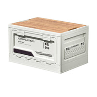 Portable Storage Box with Wood Lid Stackable Collapsible Crate Heavy-Duty Container Versatile for Car Trunk, Picnic