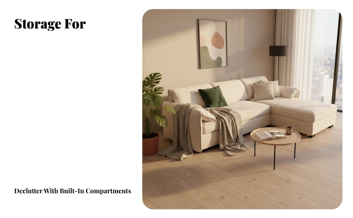 Sofa Bed with Storage Chaise Space-Saving Design Sleeper Sectional with Storage Chaise Performance Fabric transformable Furniture for Hosts, Home Office