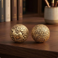 Brass Hand Ball Shiny Finish Carved Brass Sphere Spiraling Patterns Ornamental Piece for Exercise