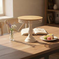 Display Stand with Wood Top Rustic Cake Stand Pedestal Riser for Sweet Display, Entryway Console