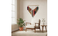 Handwoven Leaf Wall Hanging Layered Tapestry with Wooden Dowel Bohemian Woven Wall Hanging Decorative for Bedroom