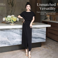Maxi Dresses for Women UK with Three Quarter Sleeve and Round Neck, Plus Size for Curvy Korean Style Dress