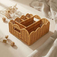 Storage Basket with 4 Compartments Square Woven Basket with Dividers Versatile
