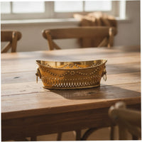 Brass Tray with Hanging Rings Gold Presentation Plate Carved for Entryway